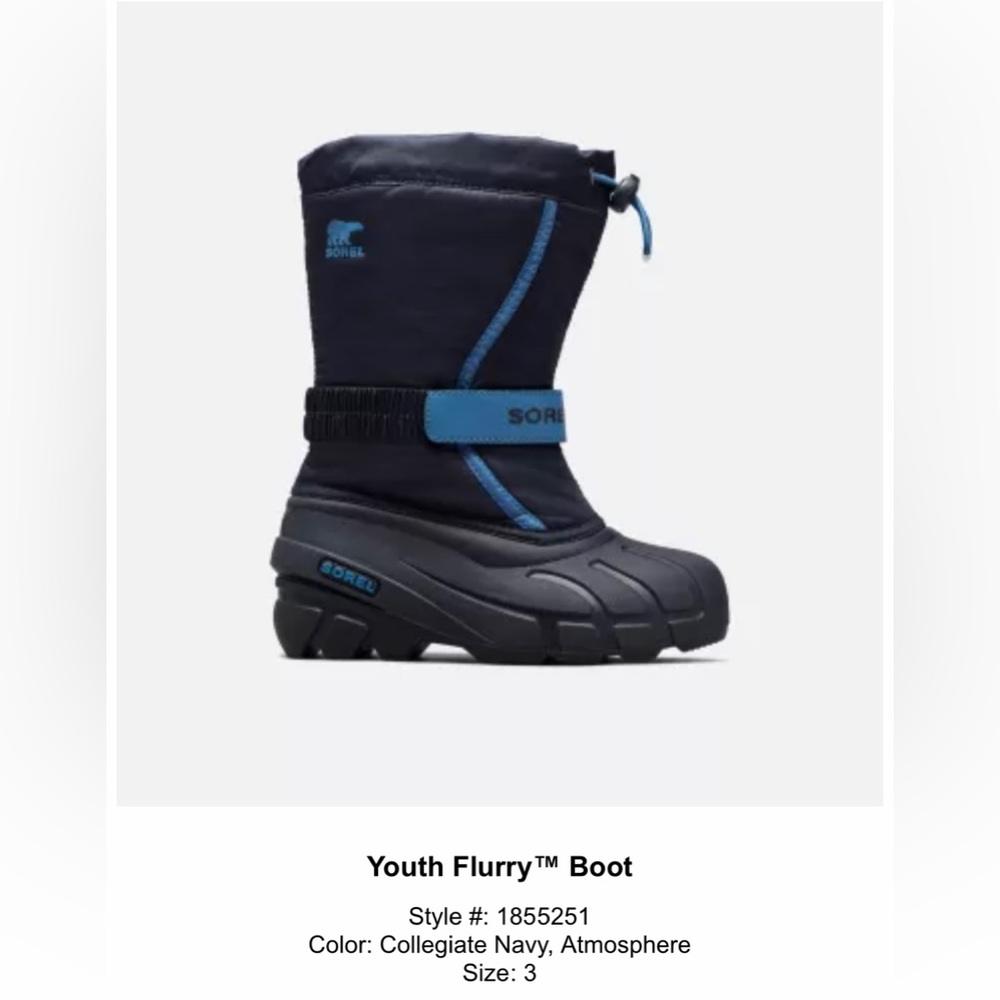 almost new - worn for one hour - sorel youth flurry snow boots - sz 3 youth